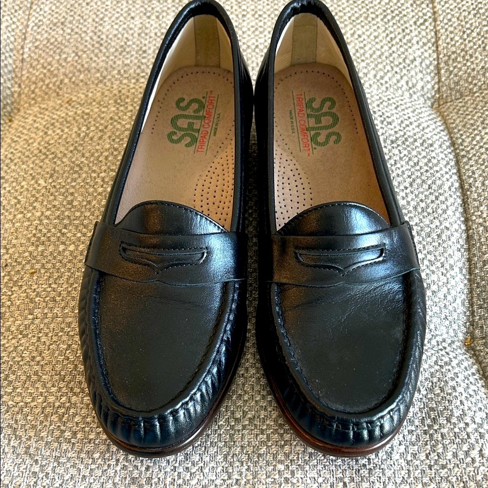 New SAS Tripad Comfort Midnight Black Leather Slip-Ons, size 9.5N